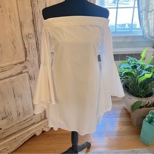 Runaway Off the shoulder hi-low shirt/dress with trumpet sleeves.White. Size 4